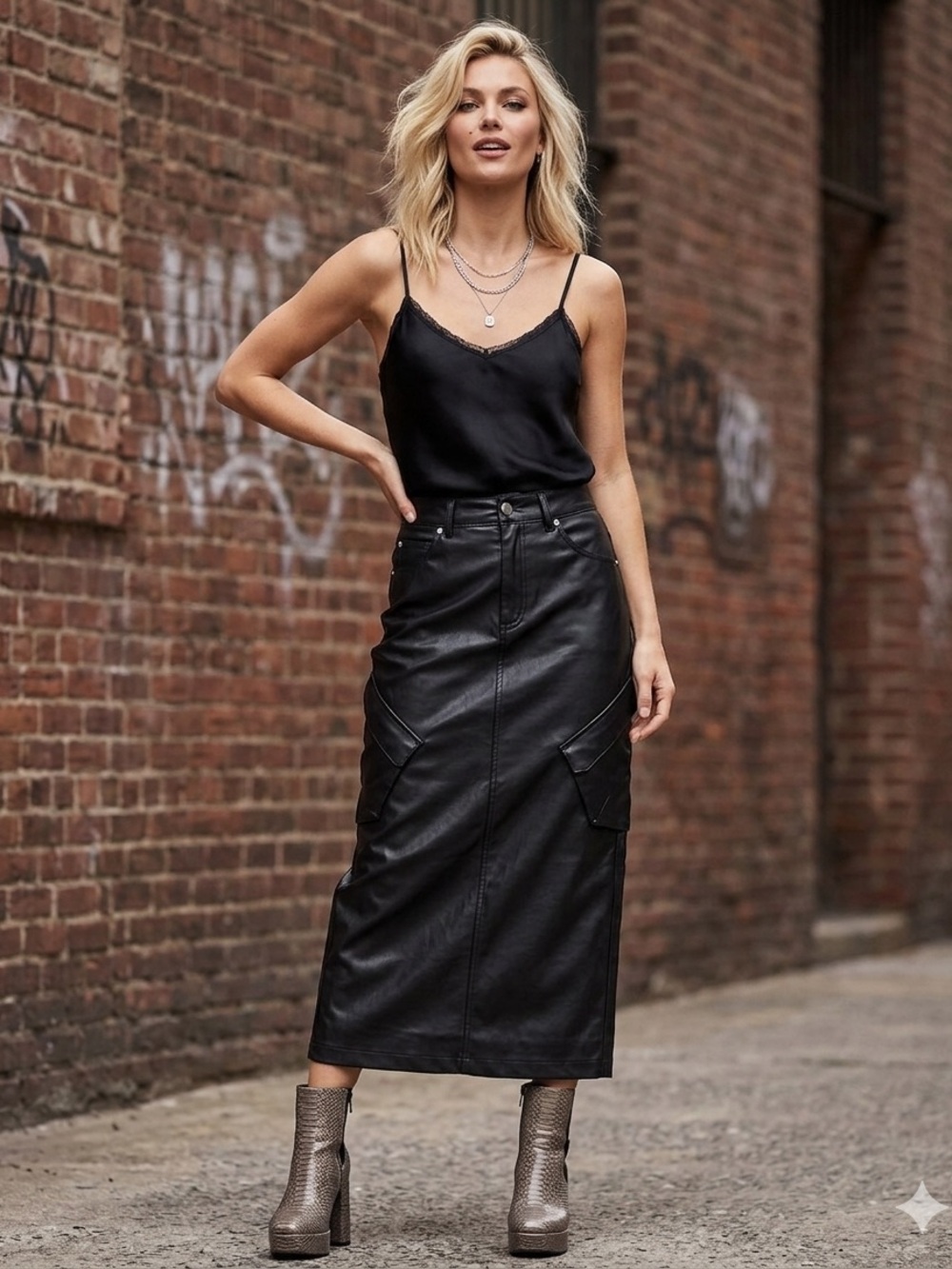 Nike Jordan Flight Chicago Faux Leather Midi Skirt - IO0583-010 - Size 4 NWT
